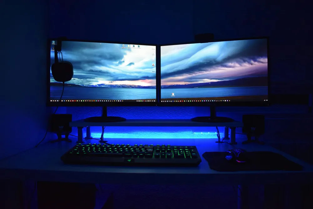 TMEINST adjustable monitor arm for sit-stand desks to eliminate tech neck lag