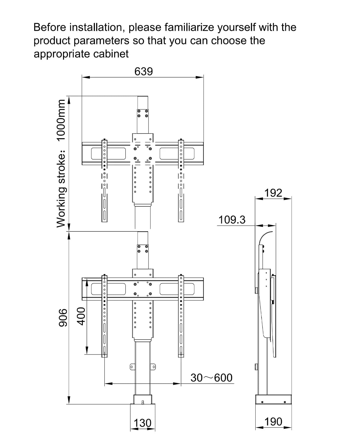 Vertical TV Lift Stand 70"